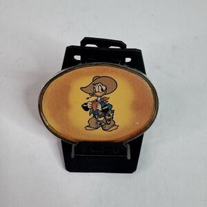 Vintage Cowboy Donald Duck Belt Buckle, Brass, Disney, Baron Buckles 1970s 2.25”